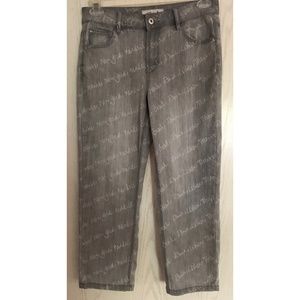 CHARLIE B Women's Grey Straight Leg Jeans NY Toronto Madrid Roma Print Size 12